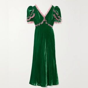 ON HOLD Saloni Anais Liquid Velvet Dress w/ Pink Ruffle Detail